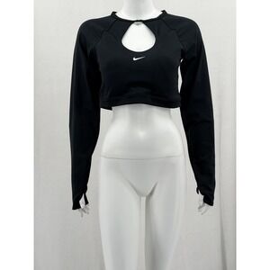 Nike Top Womens XL Black Dri-Fit Cutout Crop Long Sleeve Bra Activewear Gym